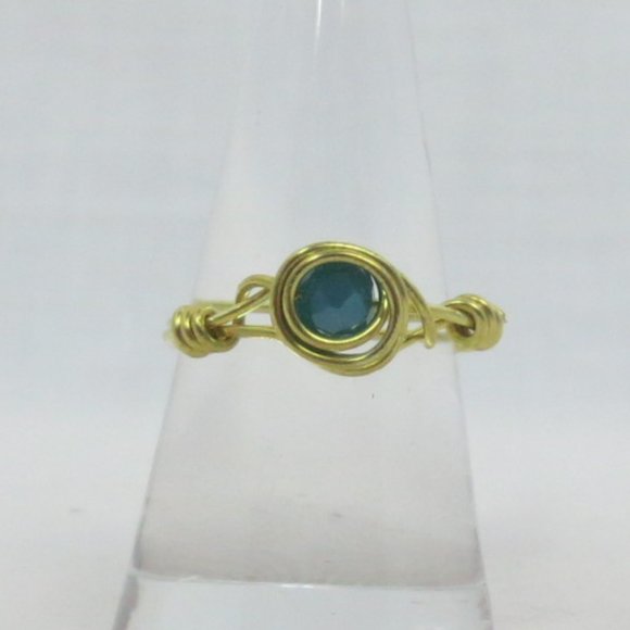 New Brass Wrapped Teal Crystal Hand Crafted Ring - Picture 3 of 9